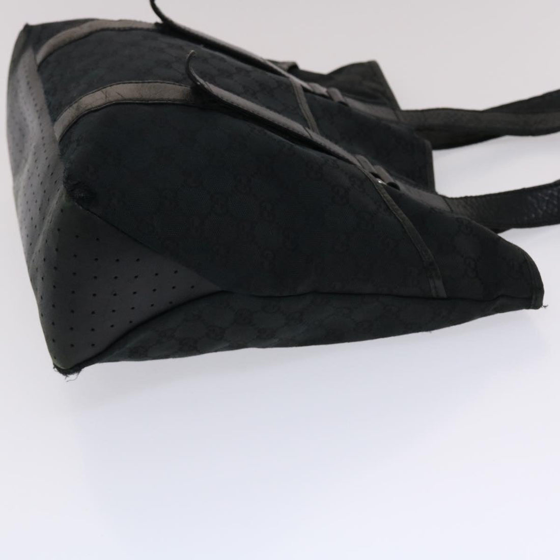 GUCCI GG Canvas Tote Bag Leather Black 145971  ki3198