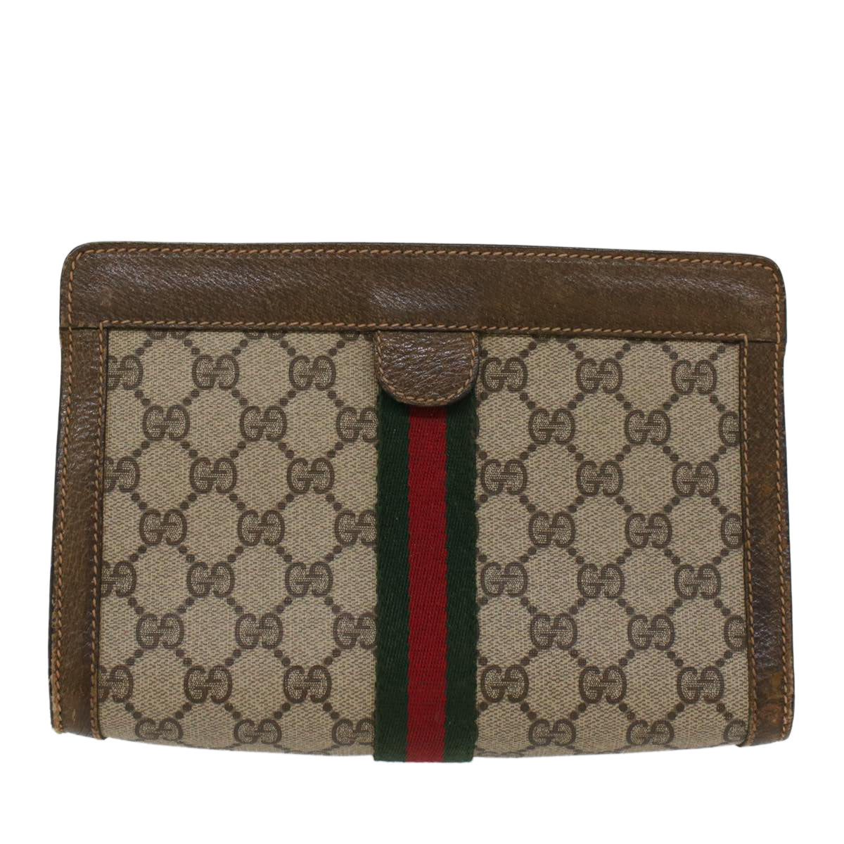 GUCCI GG Canvas Web Sherry Line Clutch Bag Beige Red 67.014.2125  ki3236