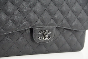 Chanel Bag Quilted So Black Jumbo Classic Double Flap Calfskin Limited Edition