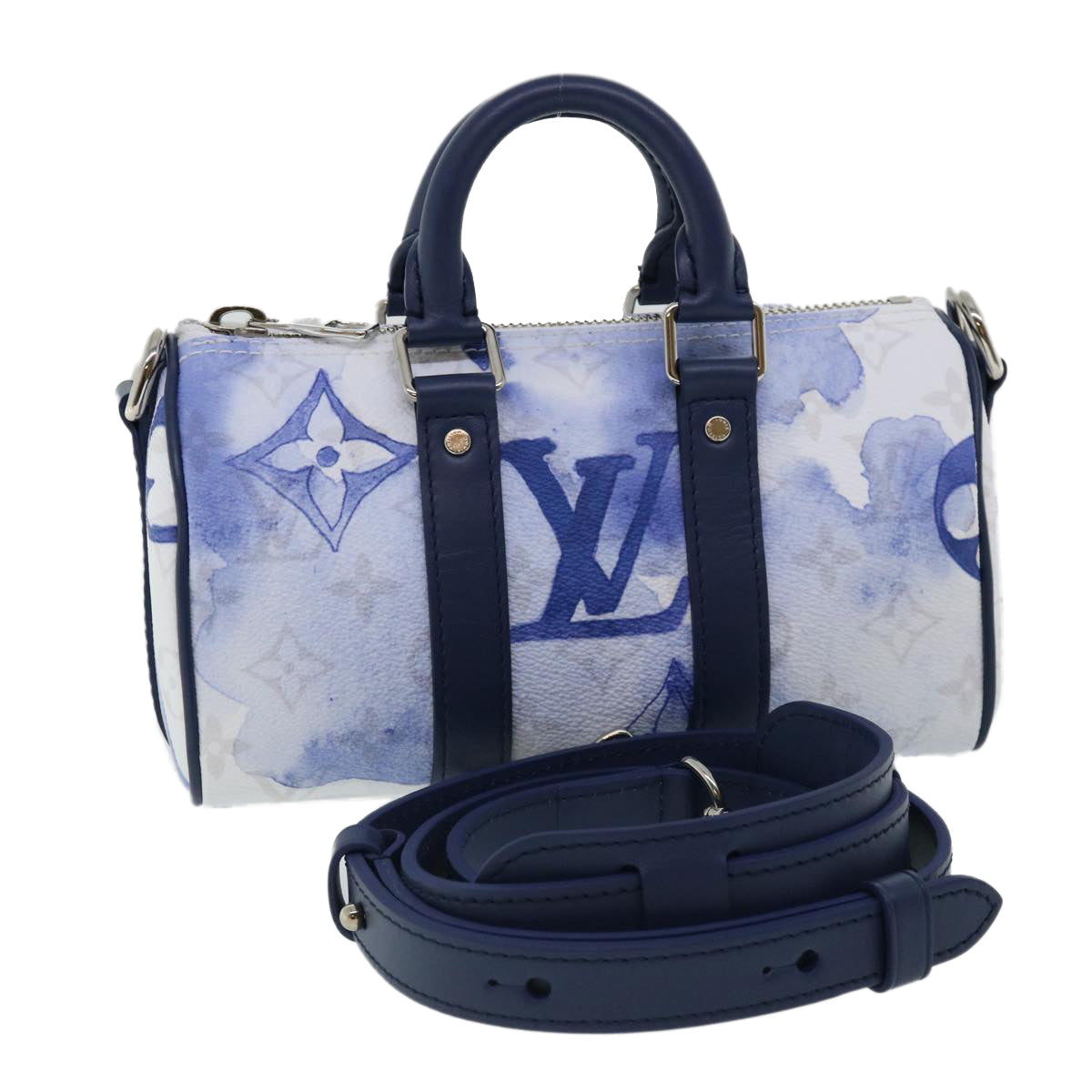 LOUIS VUITTON monogram water KeepallXS Hand Bag 2way Blue M45761 LV Auth 67496S