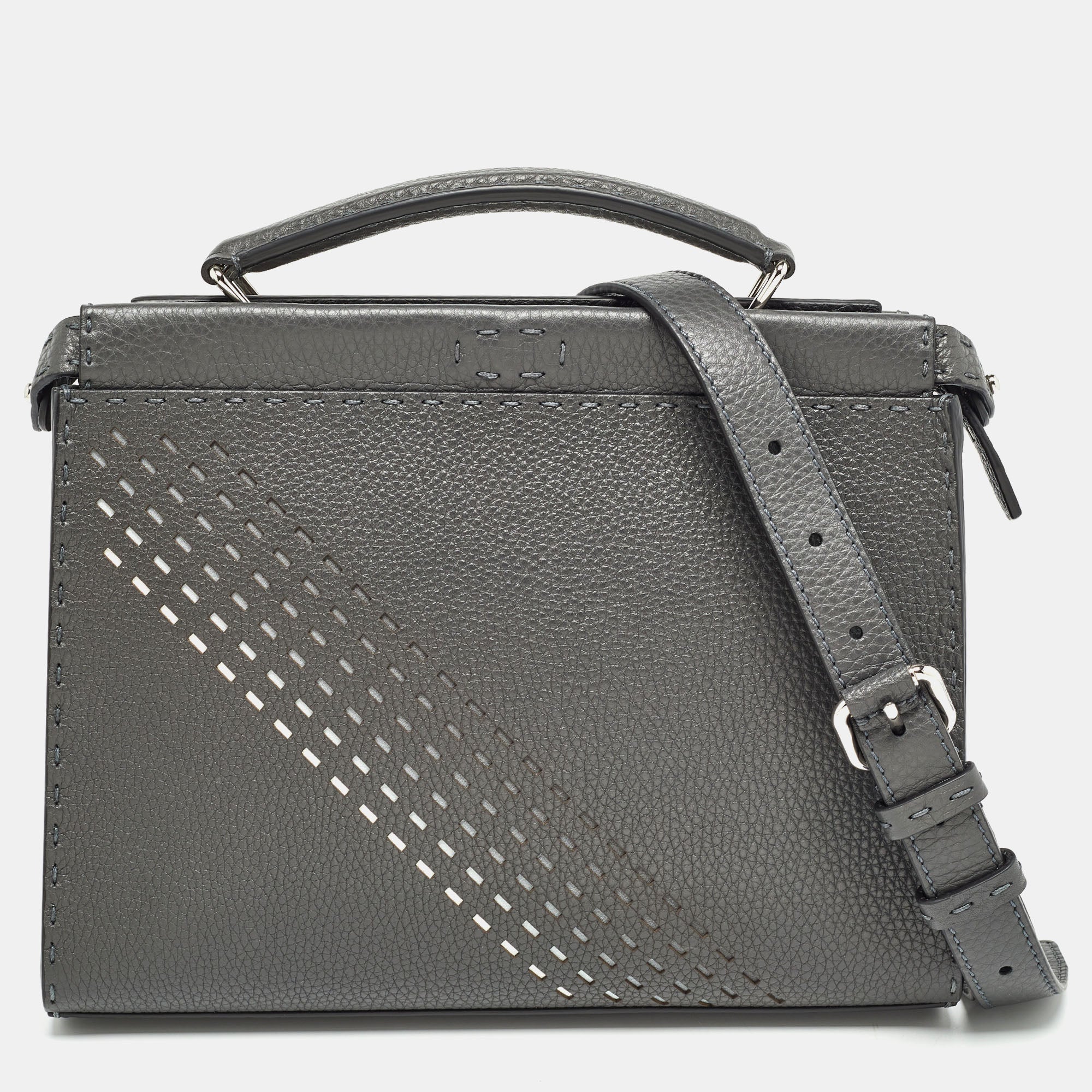 FENDI Grey Selleria Leather Mini Fit Top Handle Bag
