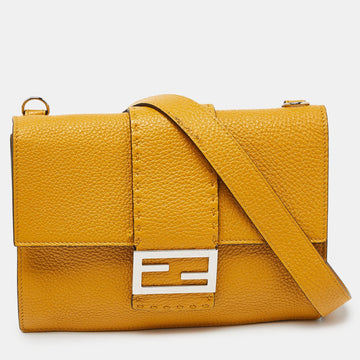 FENDI Yellow Selleria Leather Flat Baguette Messenger Bag