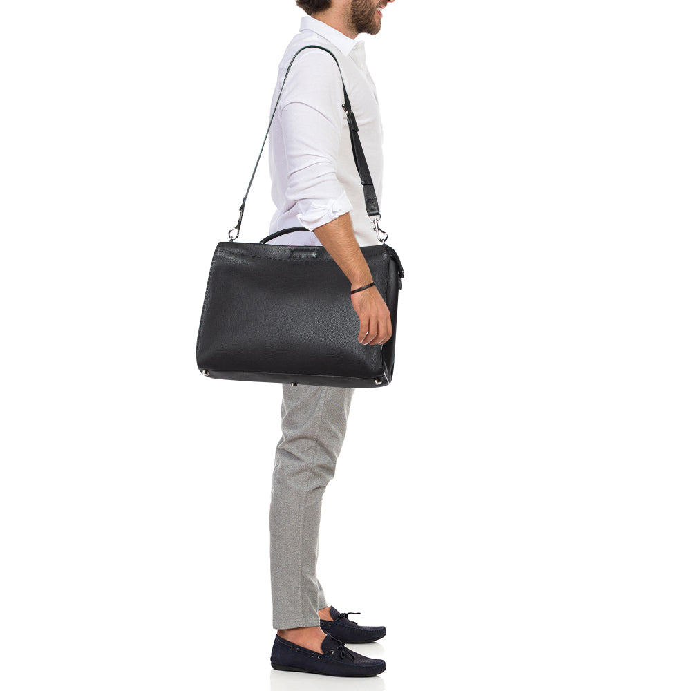 FENDI Black Romano Selleria Leather Peekaboo ISeeU Briefcase