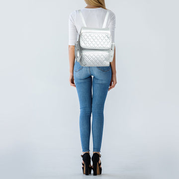 CHANEL Silver Quilted Leather Casual Rock Airline Backpack