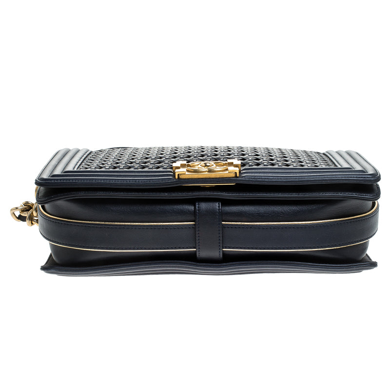 CHANEL WOVEN LEATHER MEDIUM BOY FLAP BAG