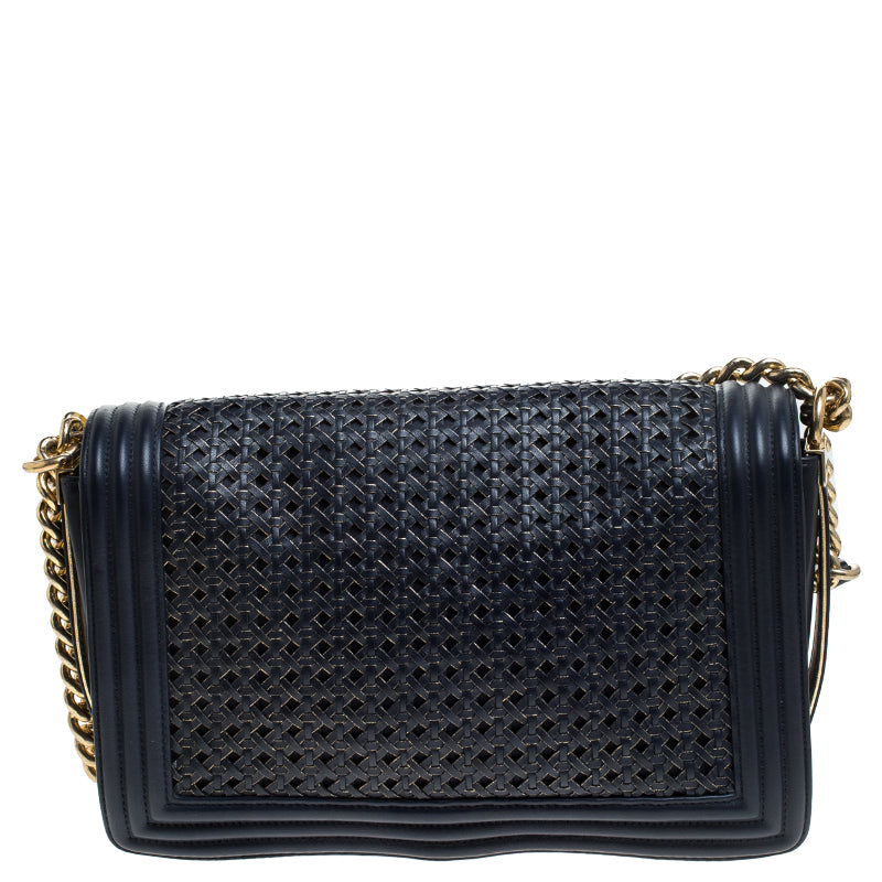 CHANEL WOVEN LEATHER MEDIUM BOY FLAP BAG