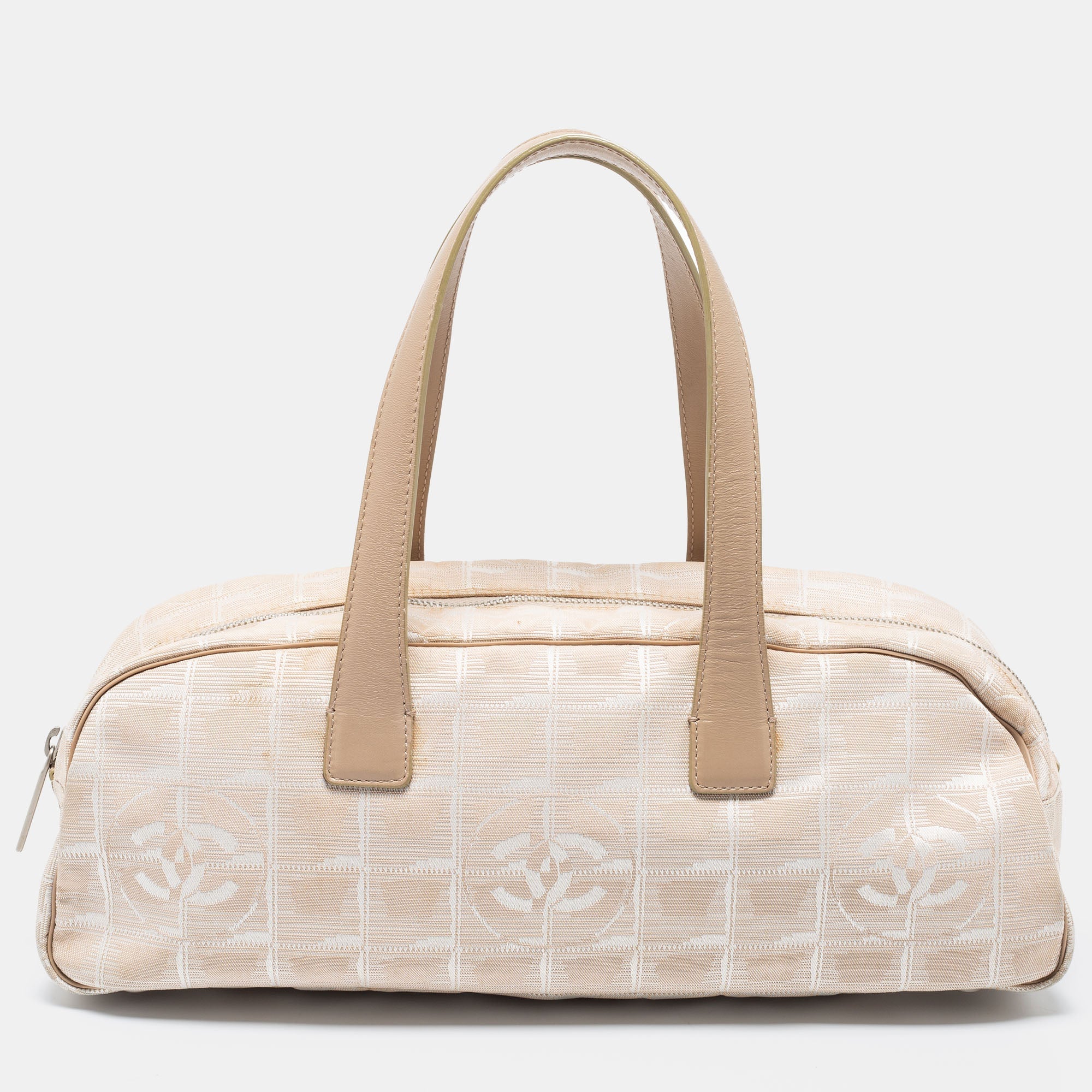 Chanel Beige Nylon CC Logo Travel Line Bowler Bag