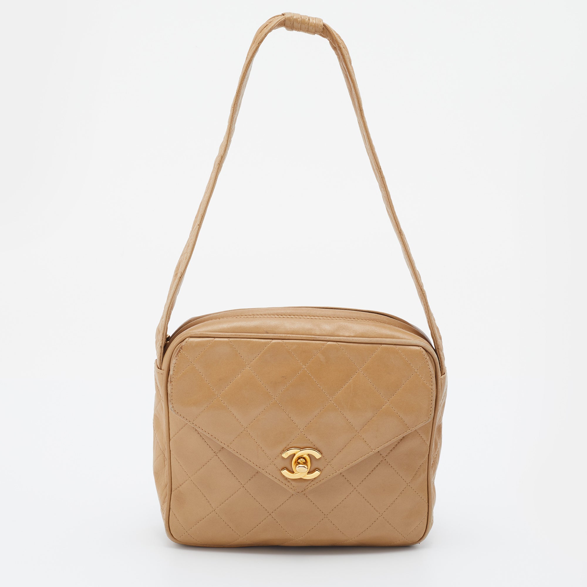 Chanel Beige Quilted Leather Vintage Camera Bag