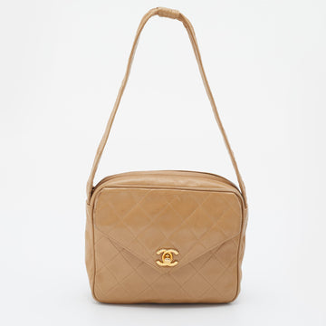 Chanel Beige Quilted Leather Vintage Camera Bag