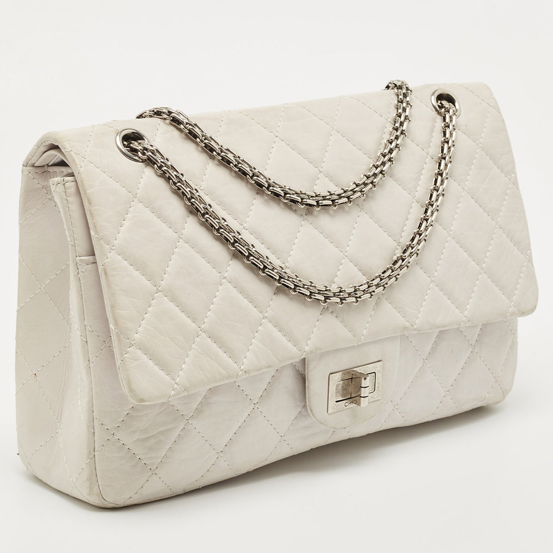 CHANEL White Quilted Aged Leather Reissue 2.55 Classic 227 Flap Bag