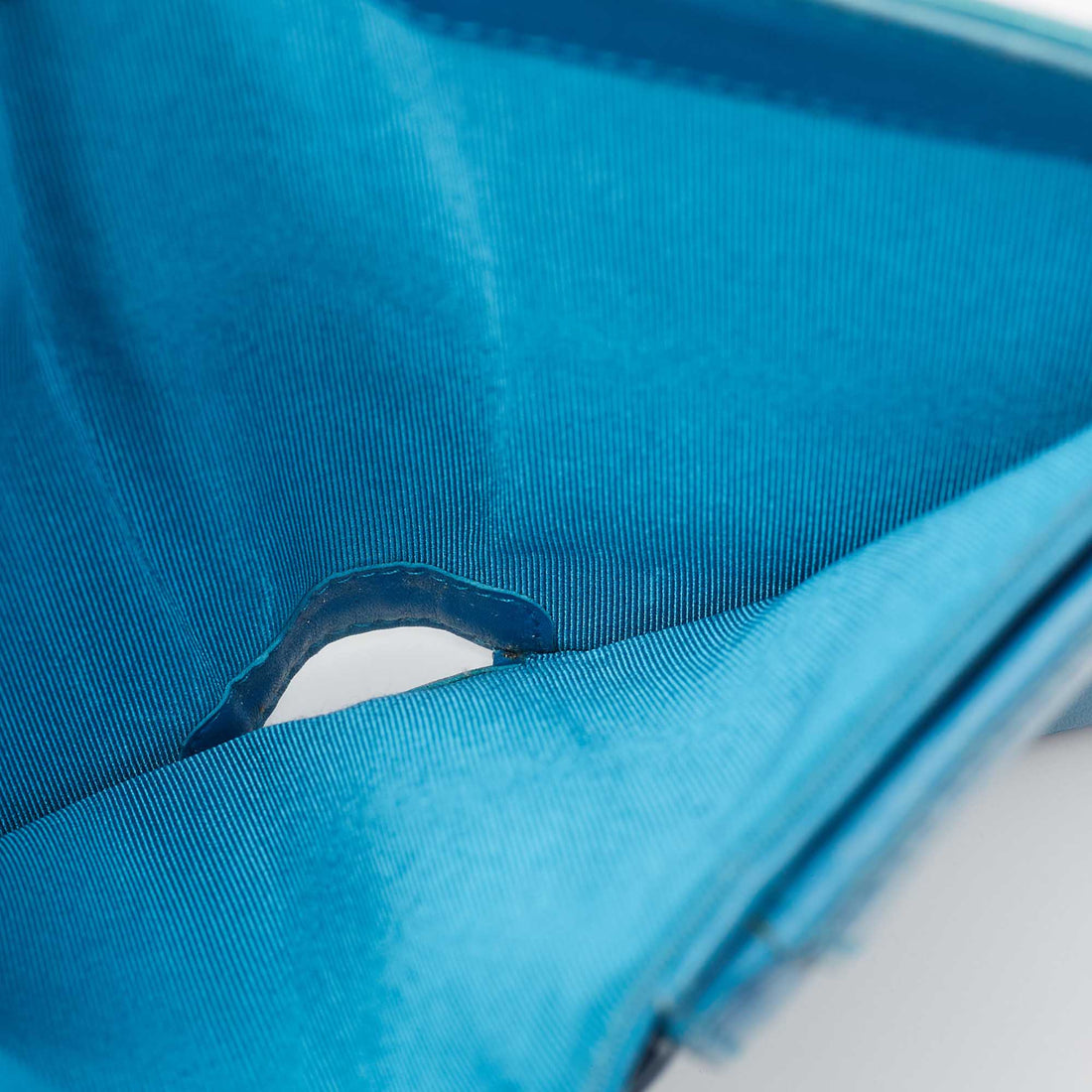 CHANEL Teal Quilted Patent Leather L Yen Wallet