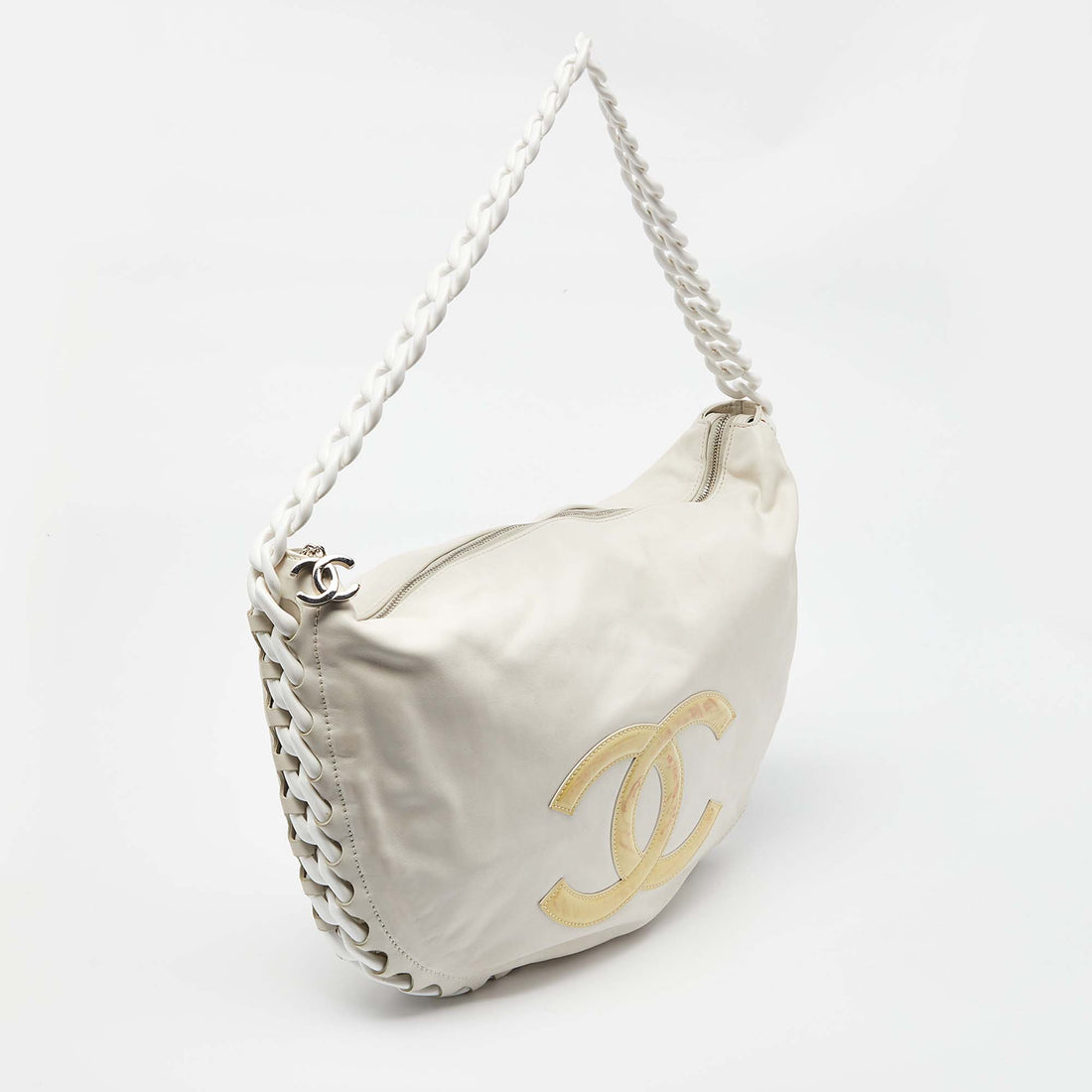 CHANEL White Leather CC Modern Chain Hobo