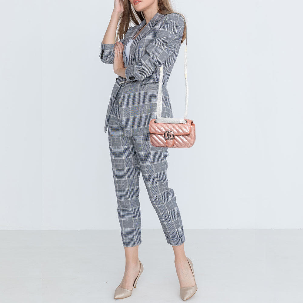 Gucci Pink Diagonal Sequins And Leather Mini GG Marmont Shoulder Bag