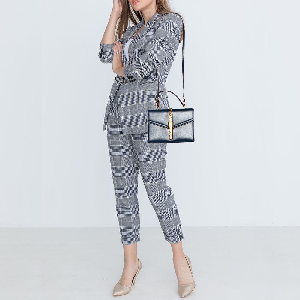 Gucci Blue Leather Small Sylvie Top Handle Bag