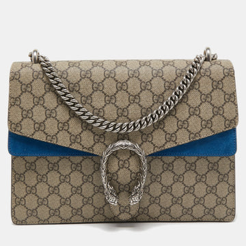 Gucci Beige/Blue GG Supreme Canvas and Suede Medium Dionysus Shoulder Bag