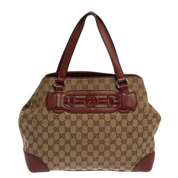 Gucci Beige/Red GG Canvas and Leather Medium Supreme Web Dressage Tote