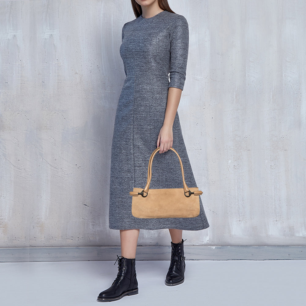 Gucci Beige Suede And Leather Shoulder Bag
