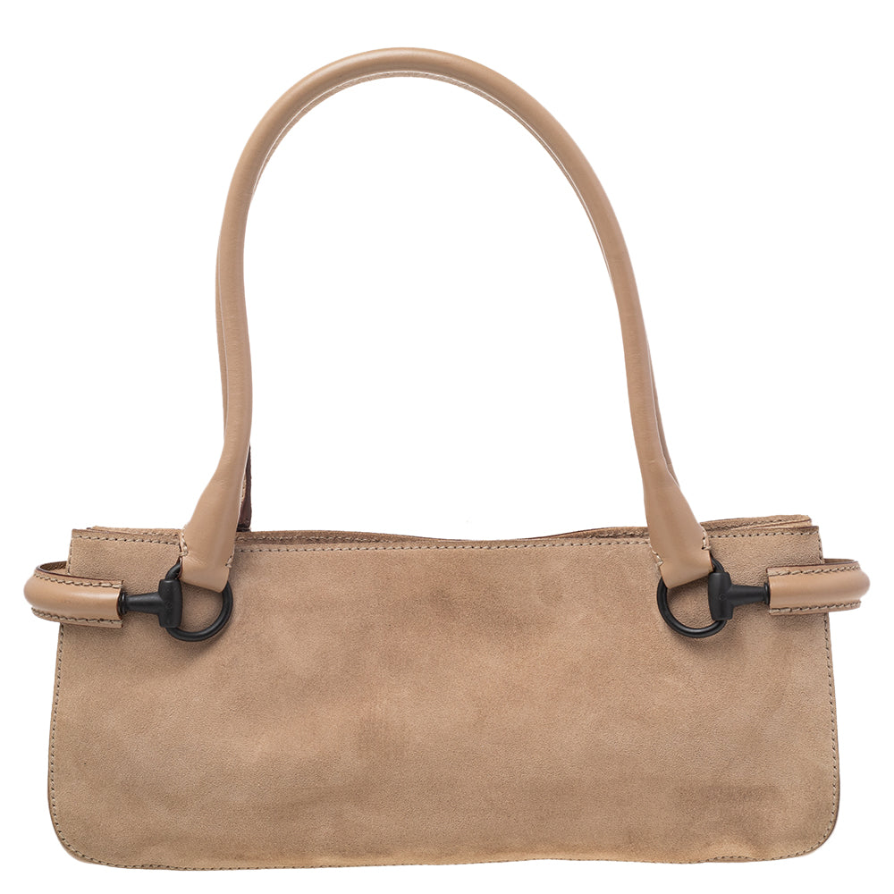 Gucci Beige Suede And Leather Shoulder Bag