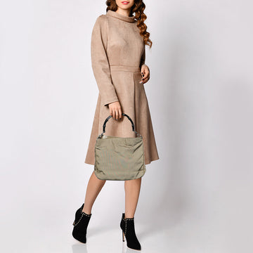 Gucci Khaki Nylon and Leather Bamboo Handle Hobo
