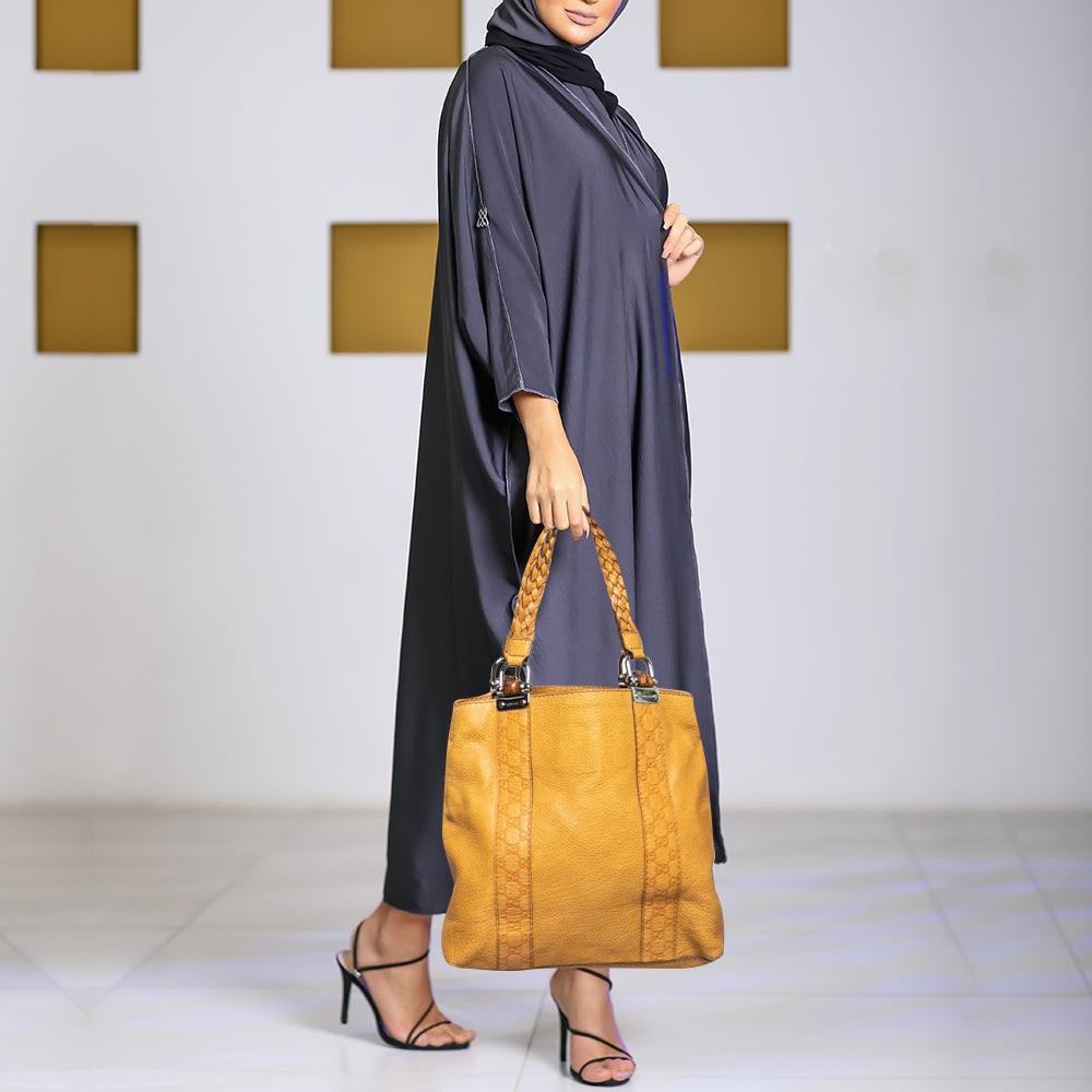 Gucci Yellow Guccissima Leather Large Bamboo Bar Tote