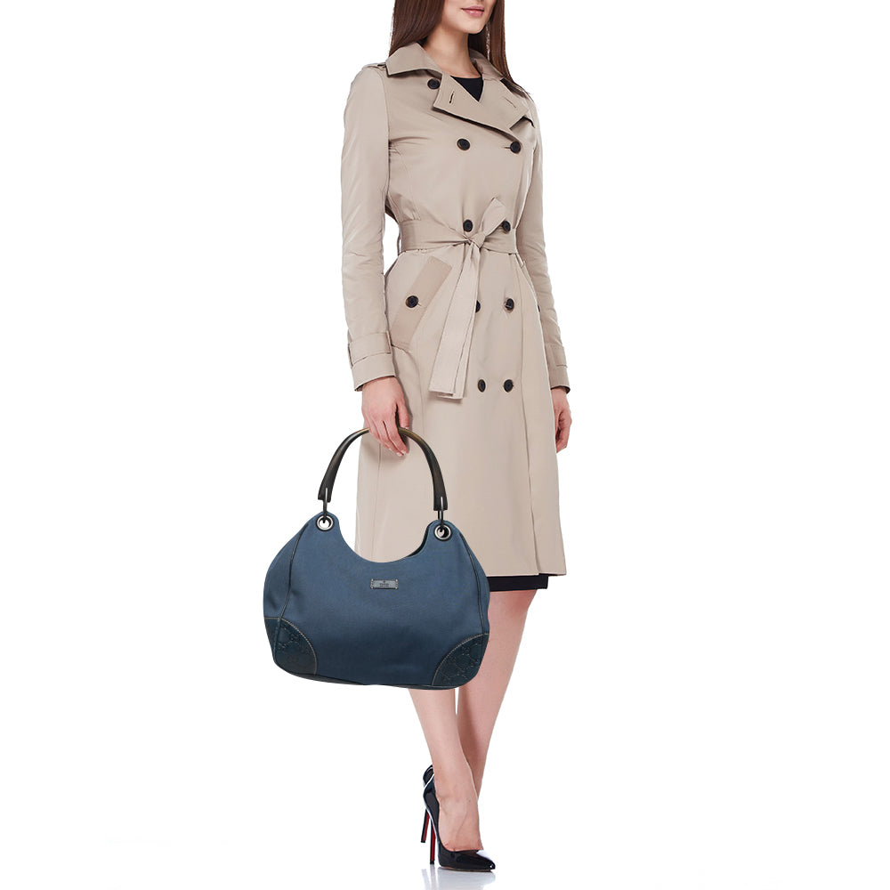 Gucci Blue Guccissima Leather and Canvas Hobo