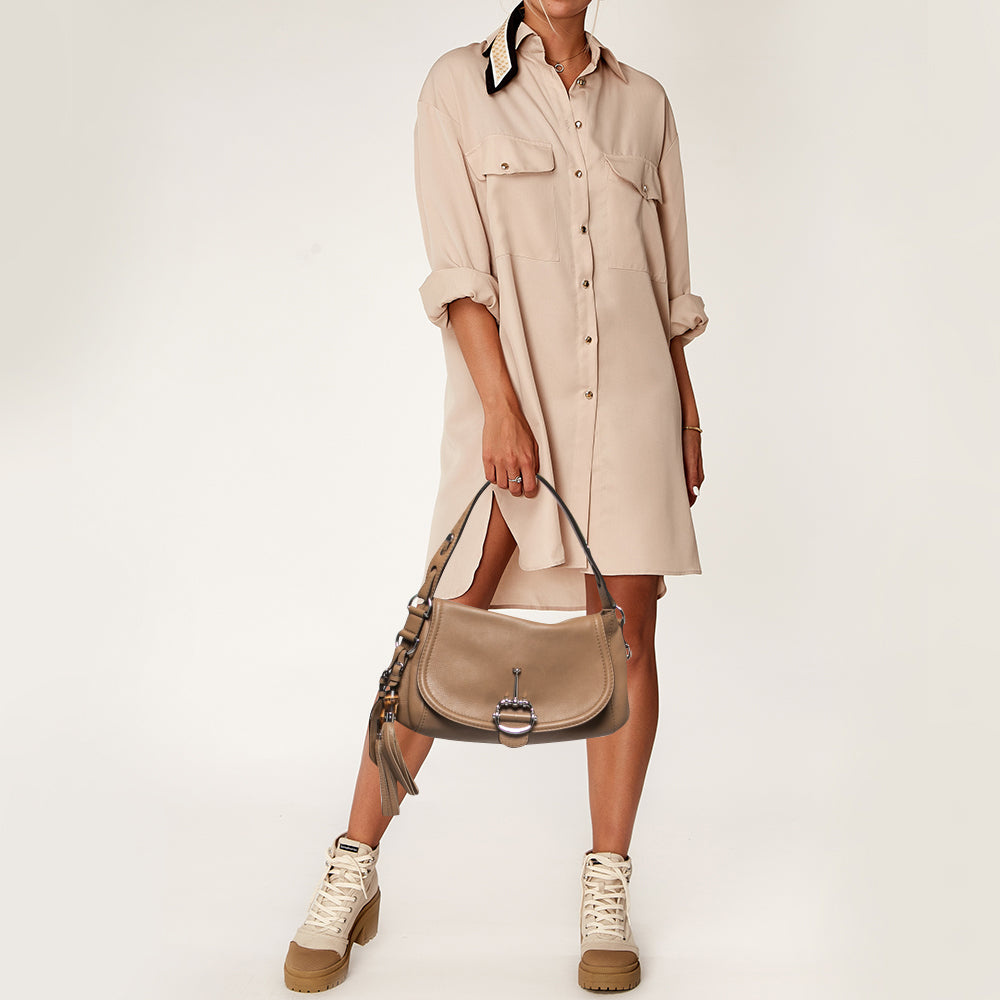 Gucci Brown Leather Techno Horsebit Flap Hobo