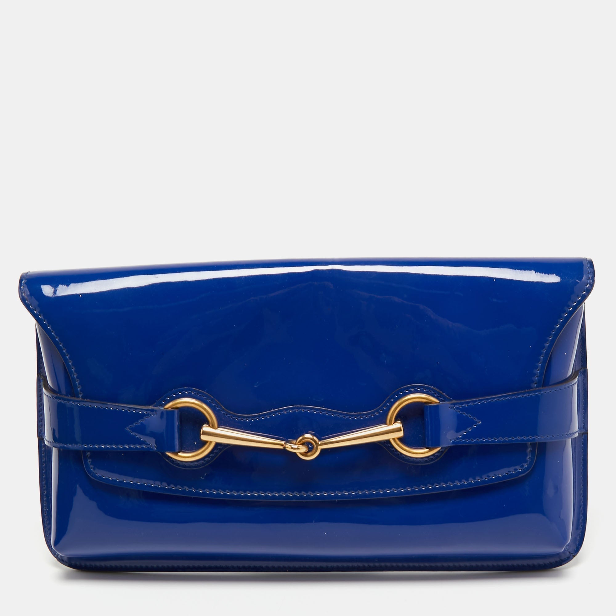 Gucci Royal Blue Patent Leather Bright Bit Clutch