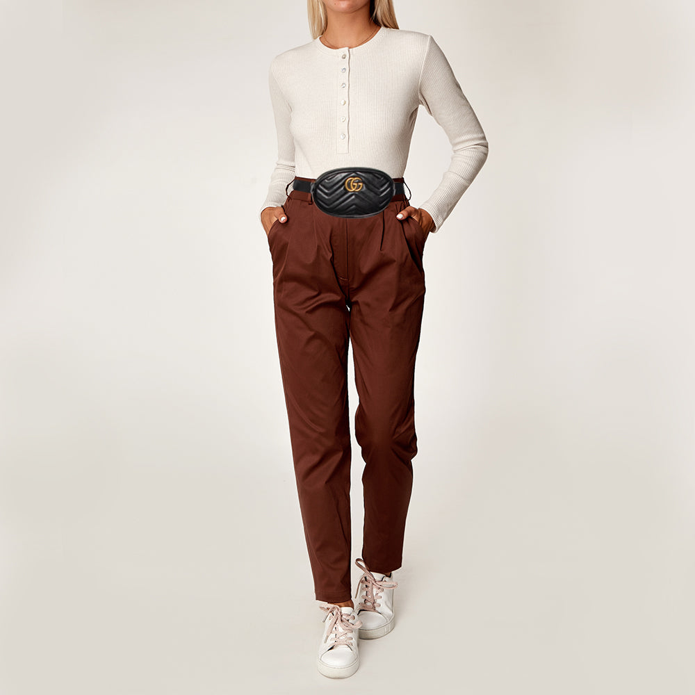 Gucci Black Matelasse Leather GG Marmont Belt Bag