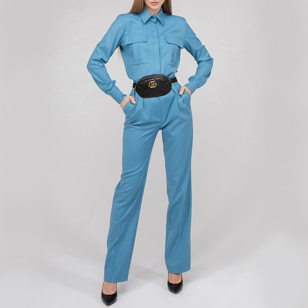 Gucci Black Matelasse Leather GG Marmont Belt Bag