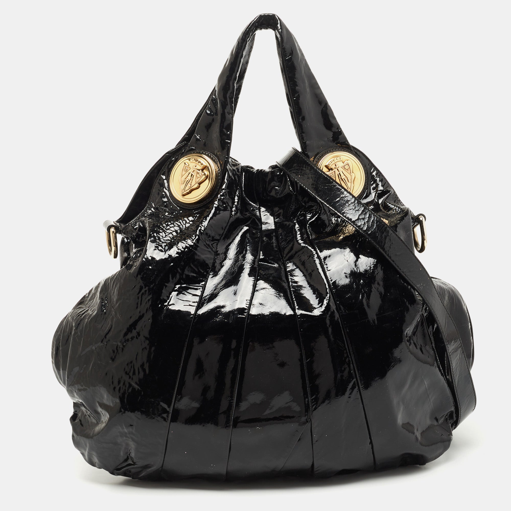 Gucci Black Patent Leather Large Hysteria Hobo