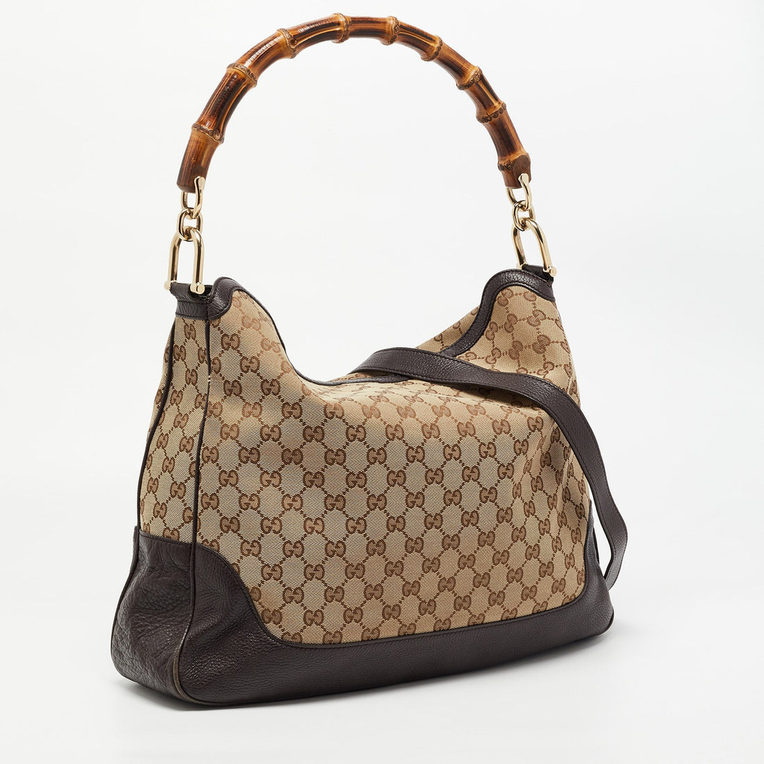 Gucci Beige/Ebony GG Canvas and Leather Bamboo Shoulder Bag