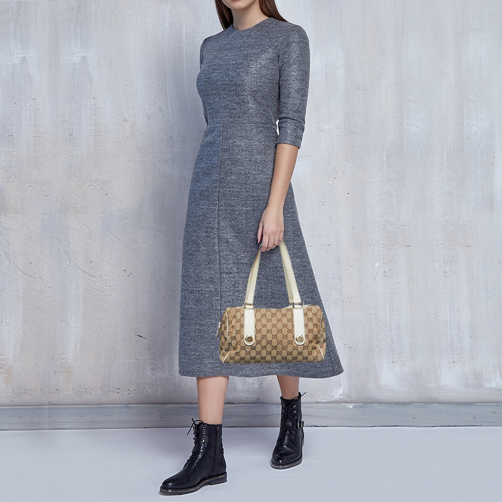 Gucci White/Beige GG Canvas Small Charmy Boston Bag