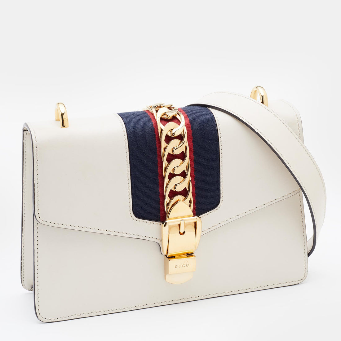 GUCCI Off White Leather Small Web Sylvie Shoulder Bag