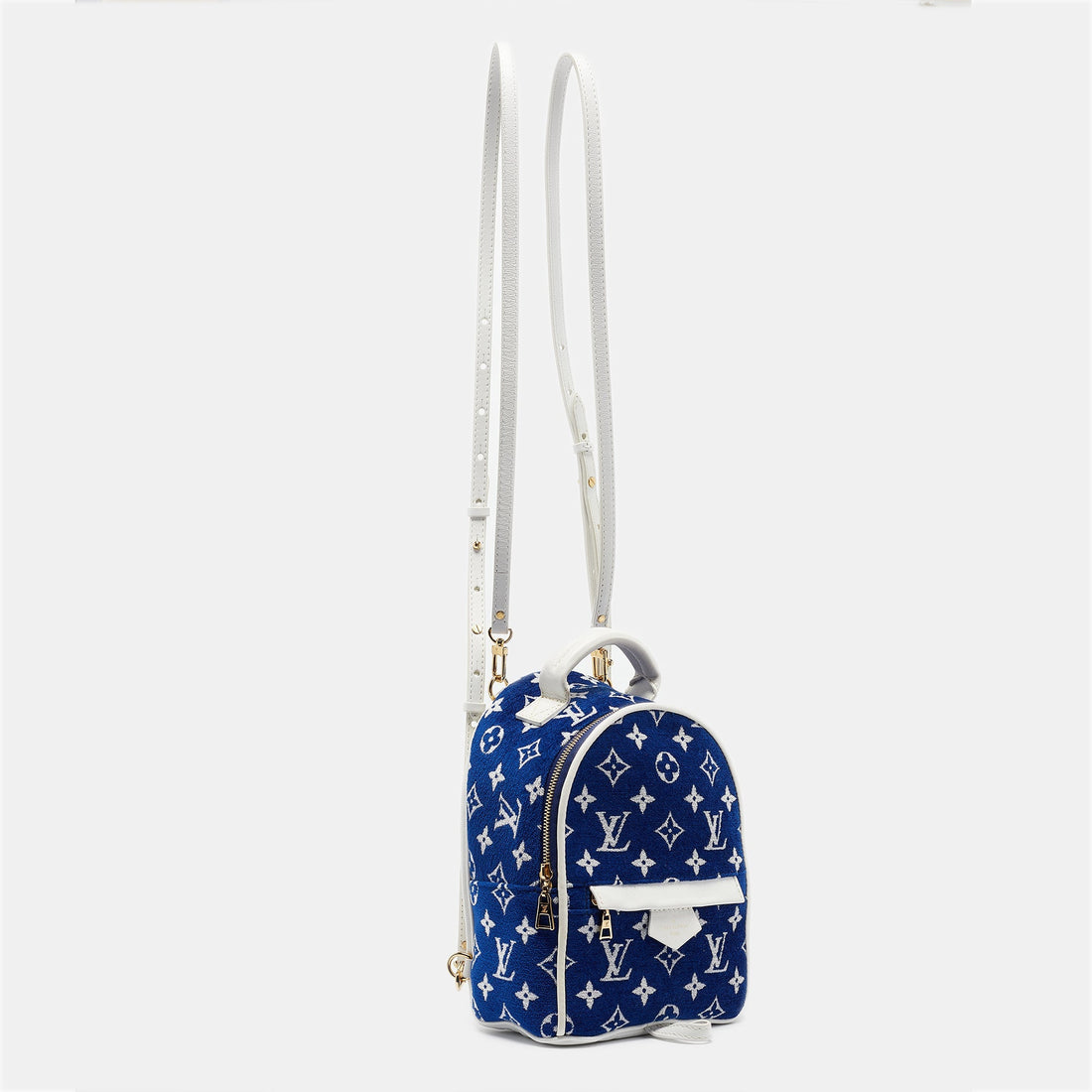 LOUIS VUITTON Blue/White Monogram Velvet and Leather Palm Springs Backpack
