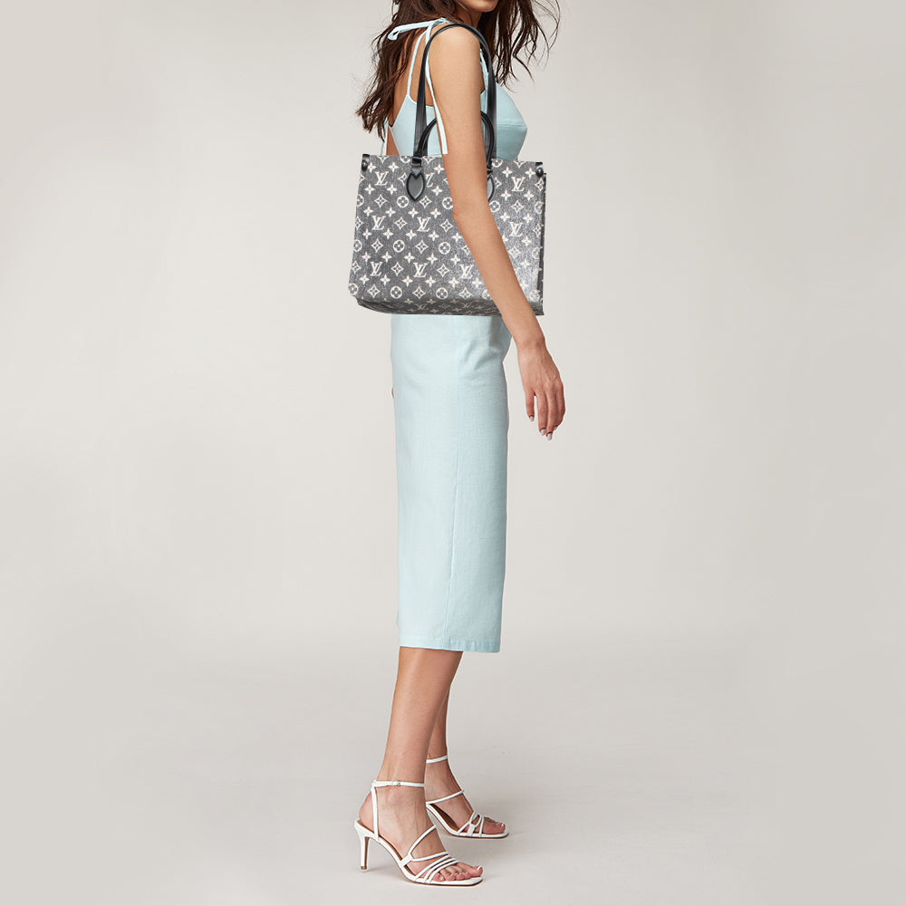 LOUIS VUITTON Black Monogram Denim and Leather OnTheGo MM Bag