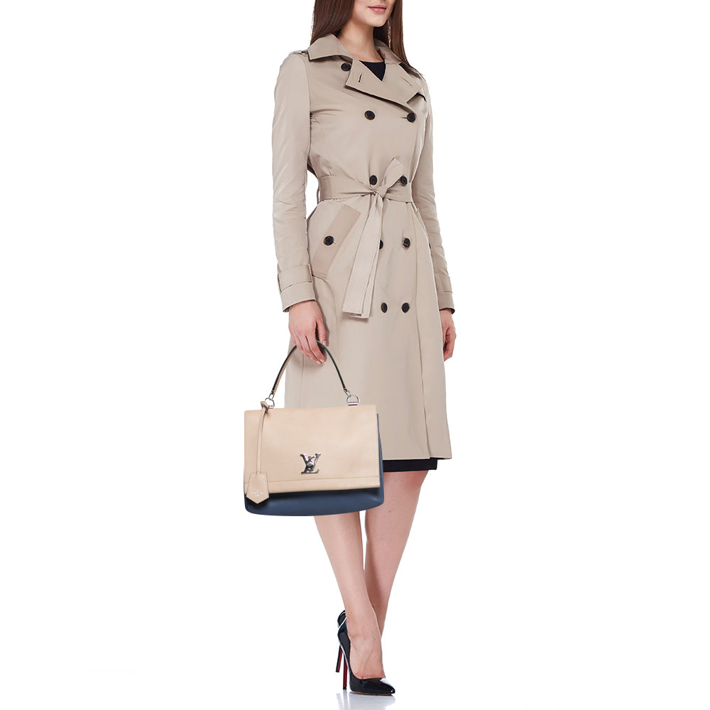 LOUIS VUITTON Beige/Blue Leather Lockme II Top Handle Bag