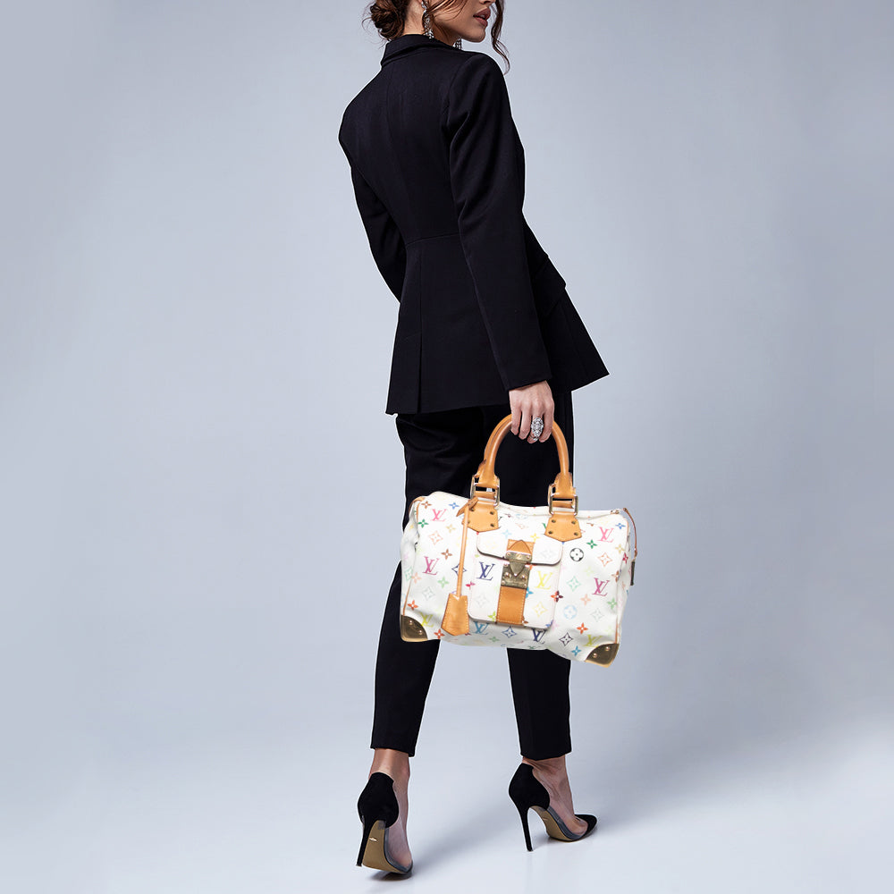 LOUIS VUITTON White/Multicolor Monogram Canvas Speedy 30 Bag