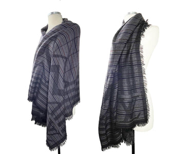 LOUIS VUITTON Dark Grey Stripe Cashmere Wool Shawl Scarf