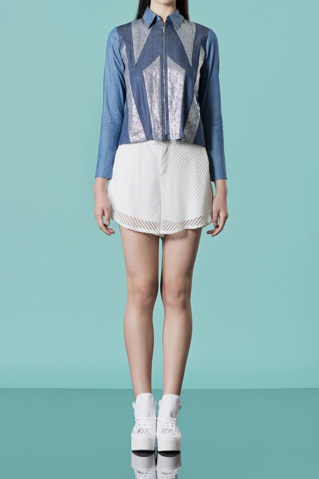 Glitter Fossil Denim Zip Shirt