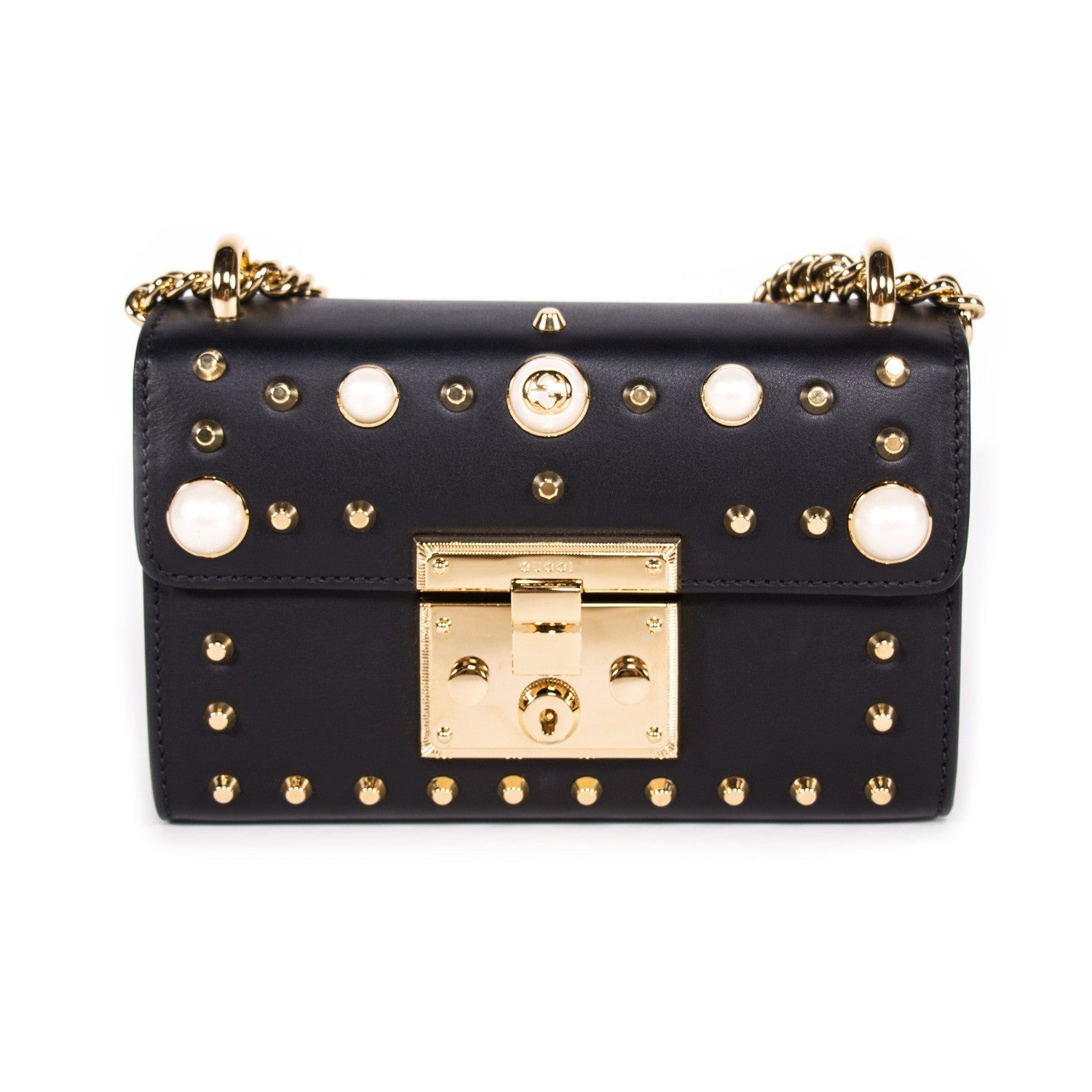 Gucci Padlock Studded Leather Shoulder Bag