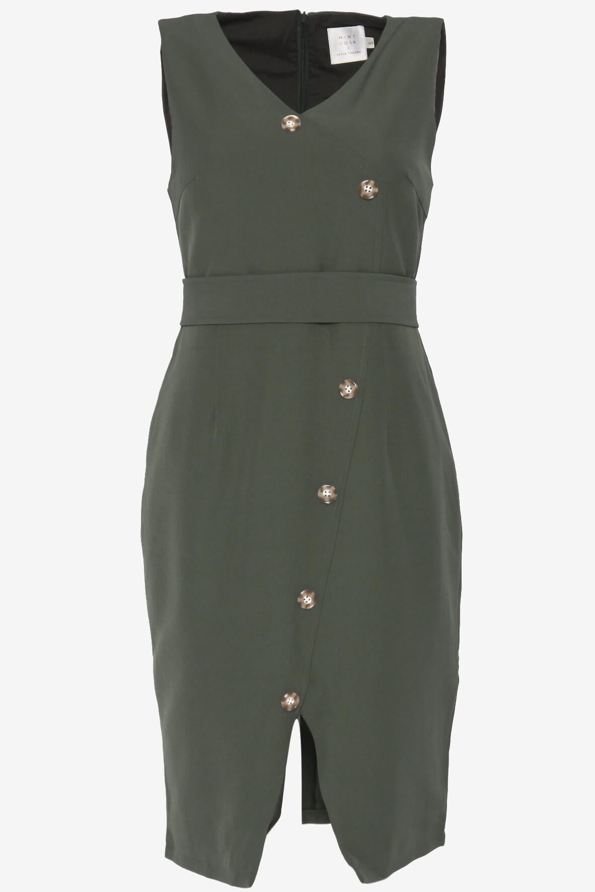 Overlap Pencil Dress with Button Details Green