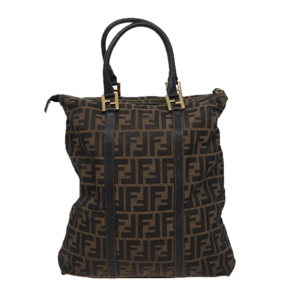 FENDI Zucca Canvas Hand Bag Brown Black Auth mr305