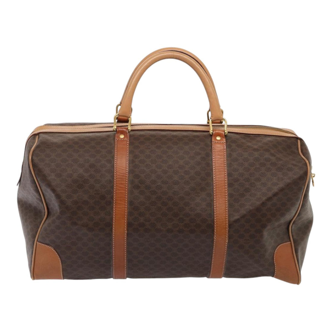 CELINE Macadam Canvas Boston Bag PVC Leather Brown Auth mr379