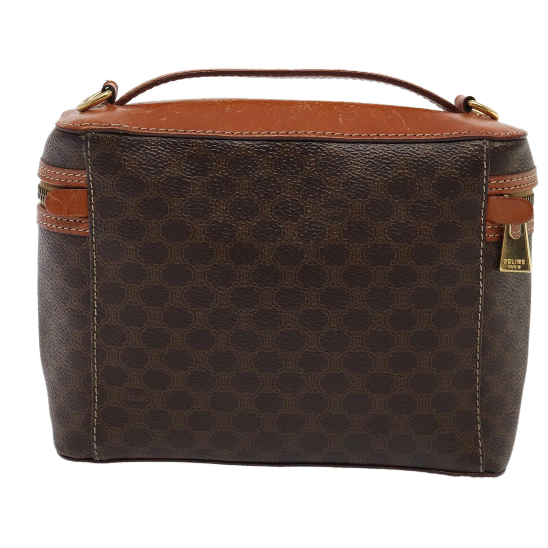 CELINE Macadam Canvas Vanity Shoulder Bag PVC Leather Brown Gold Auth mr433
