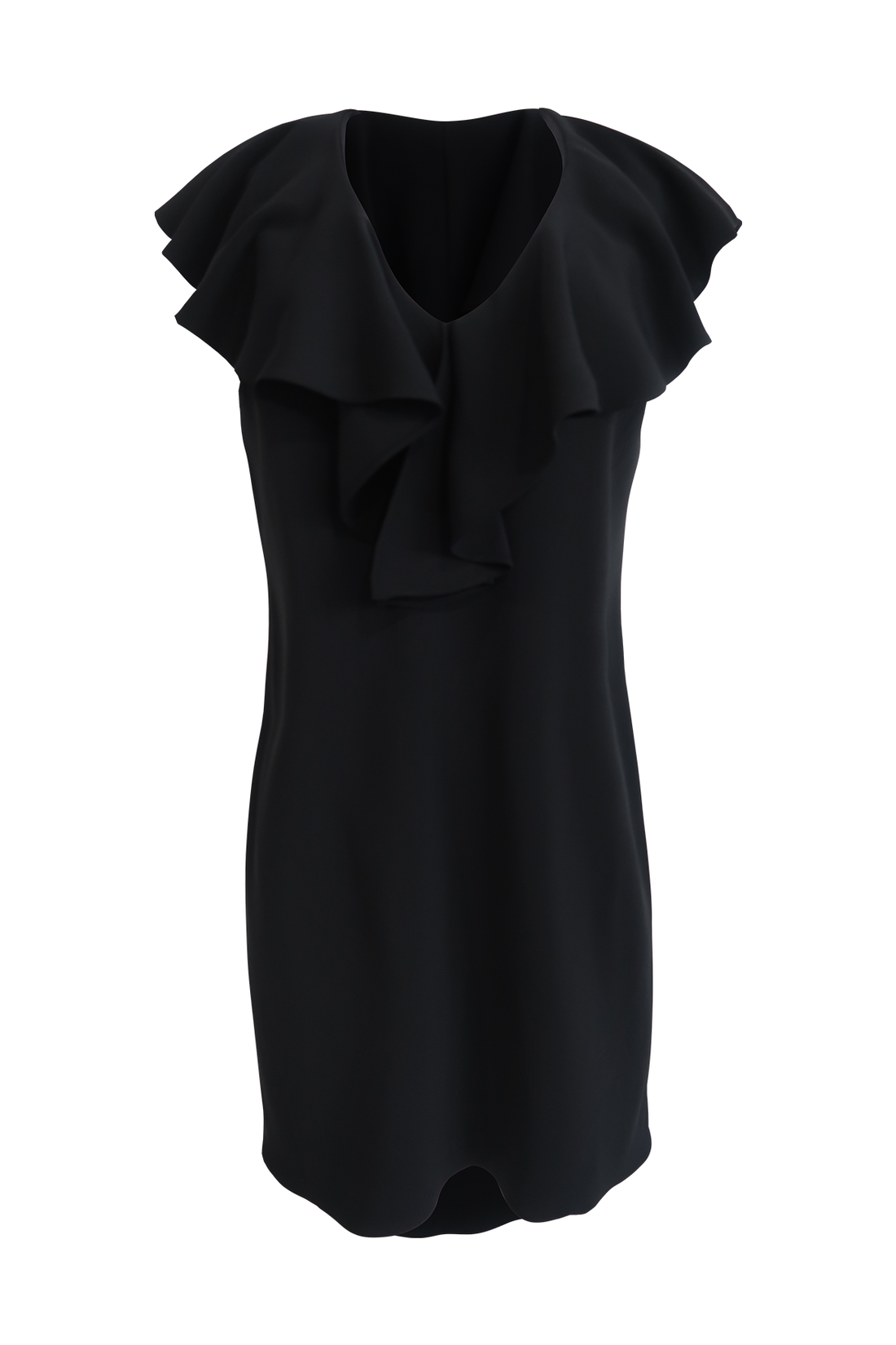 Black V-Neck Ruffle Dress