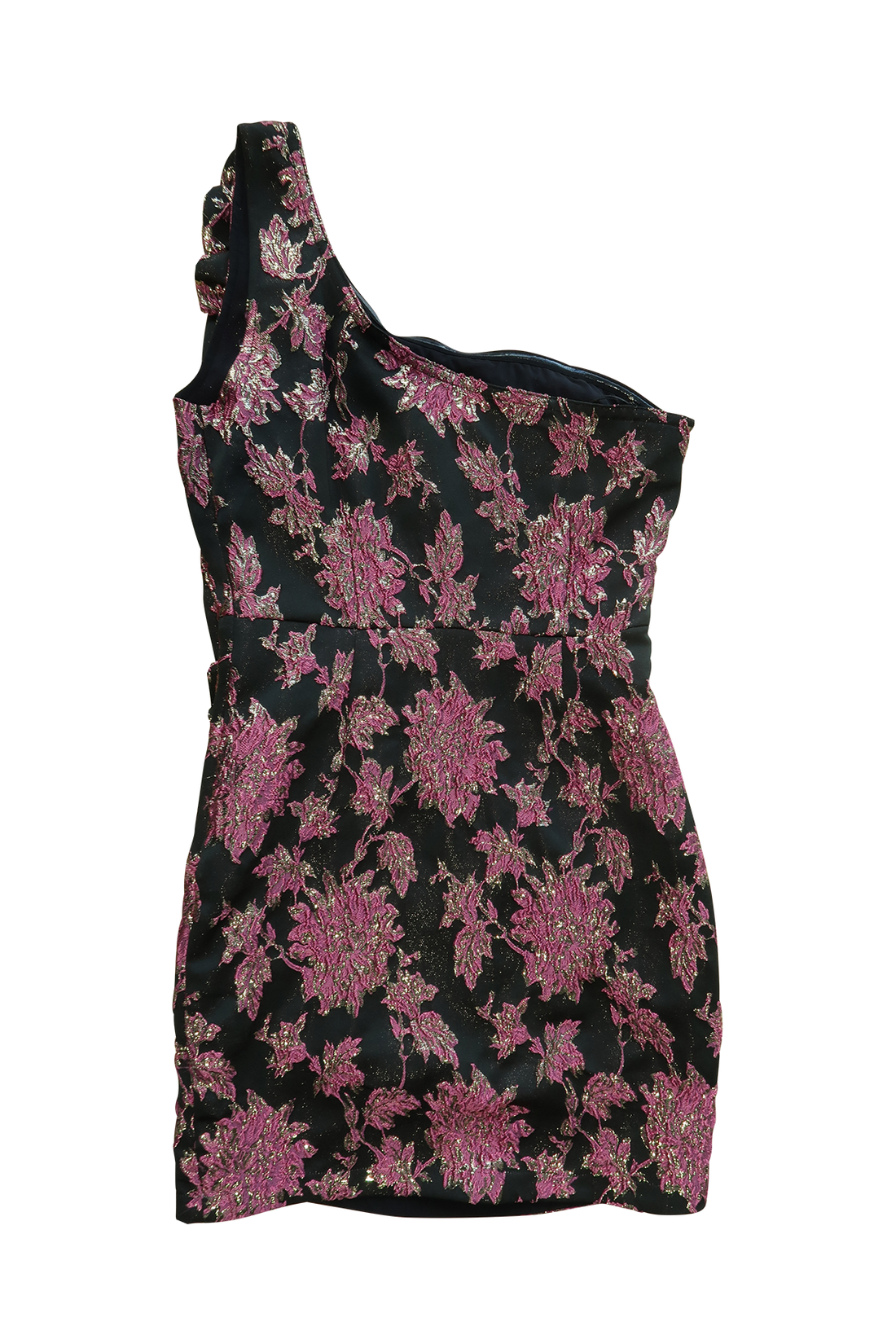 Pink And Gold Flora Print One Shoulder Dress