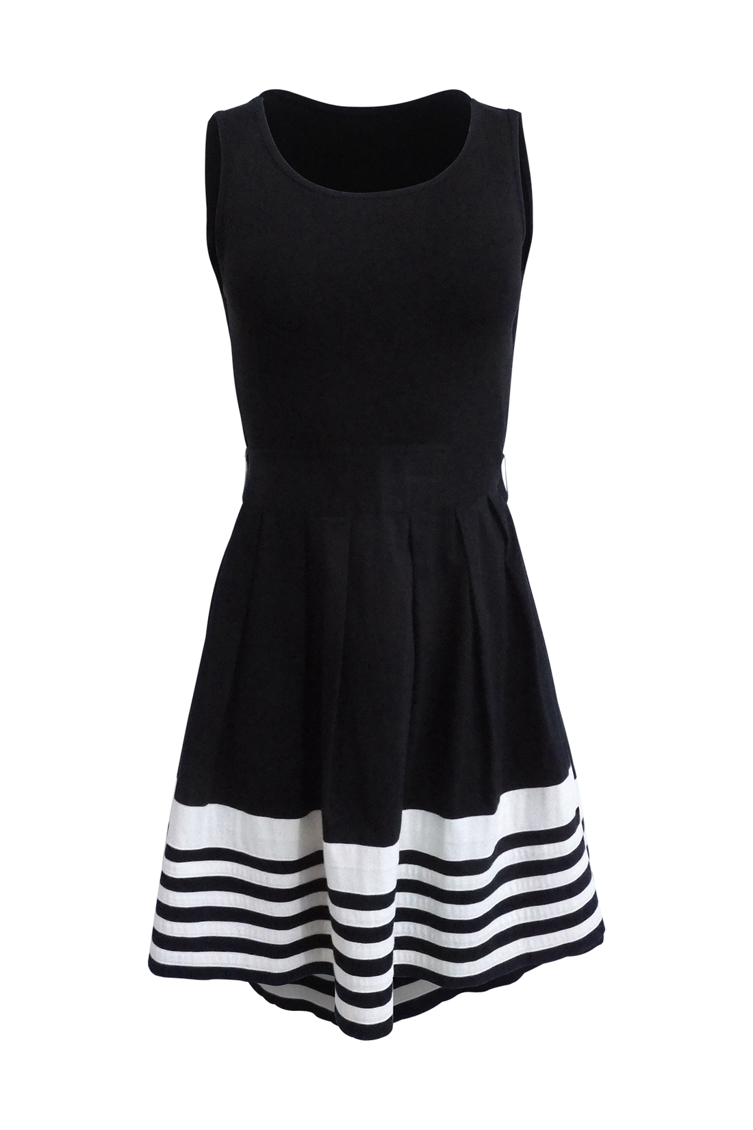 Black Sleeveless Dress with White Stripes