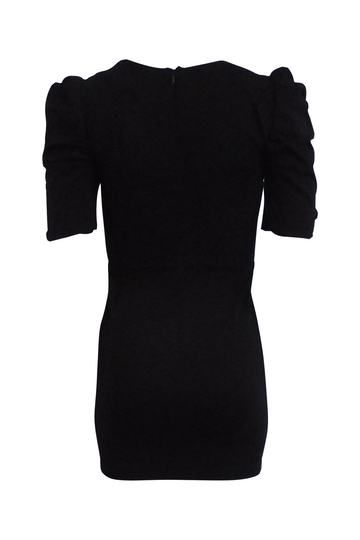 Black V-Neck Midi Dress With Ruffled Sleeves