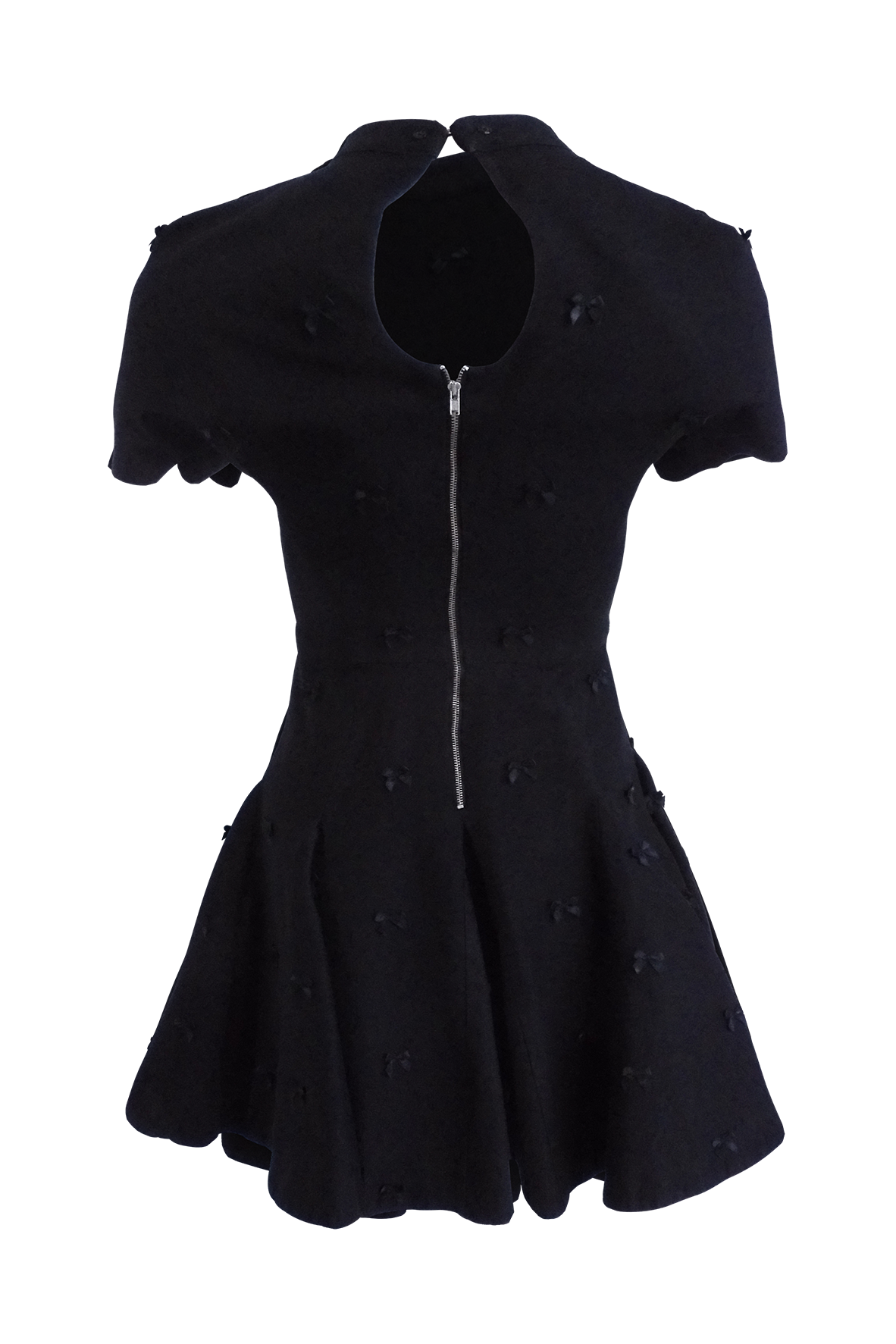 Black Ruffle Dress With Ribbon Applique