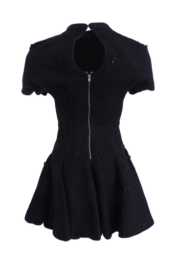 Black Ruffle Dress With Ribbon Applique